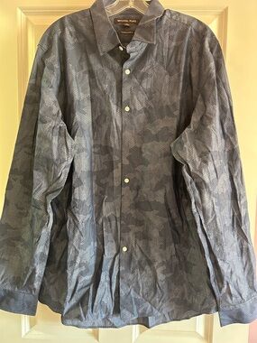 Michael Kors Men's Blue Patterned Button-Front Shirt Jacket